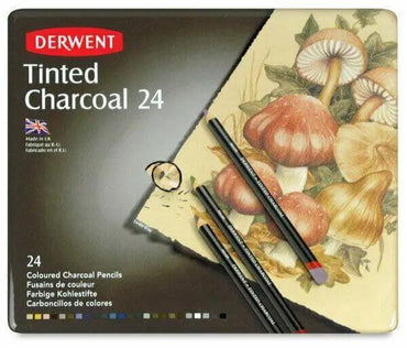 Derwent Tinted Charcoal Pencils Tin Pack Of 24 The Stationers